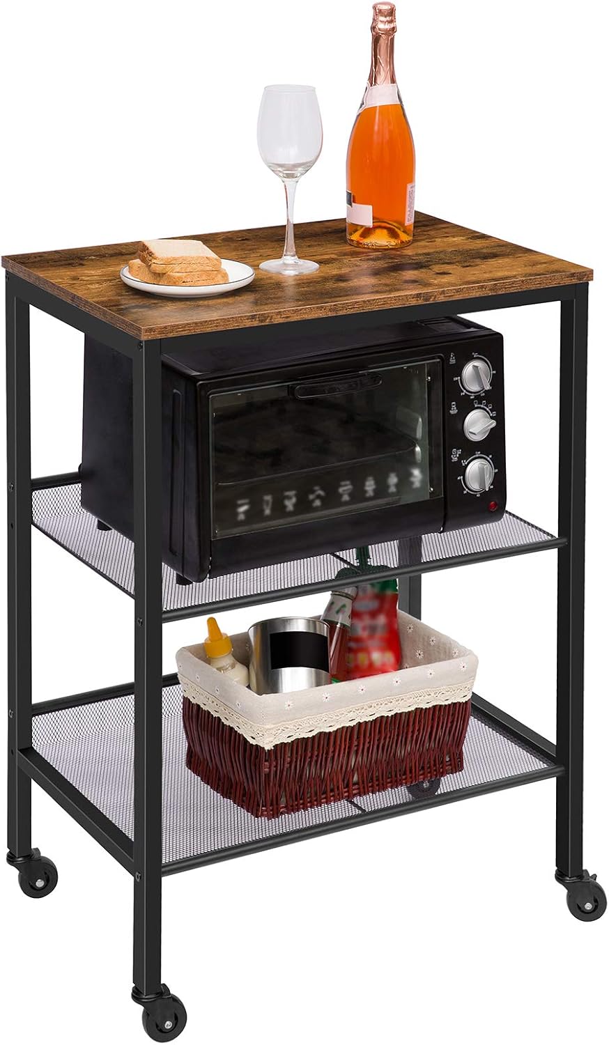 3-Tier Utility Cart on Wheels with Adjustable Feet L16512