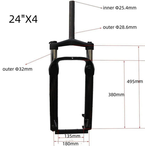 24 inch Bicycle Suspension Fork 4" Fat Tire Disc Brake QR 9mm Manual Lockout L564