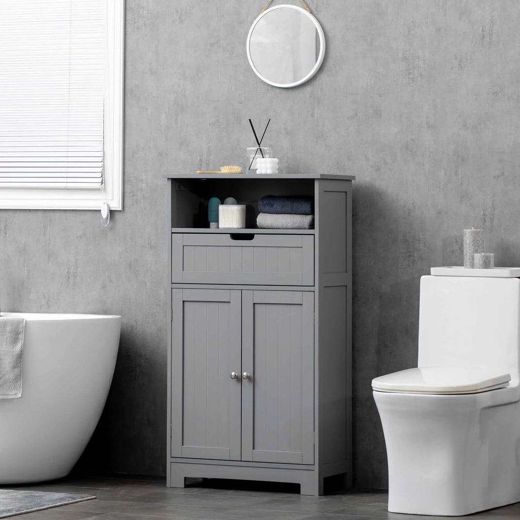 Grey Freestanding Bathroom Storage Cabinet with Drawer and Adjustable Shelf Q219