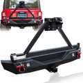 Textured Black Rear Bumper with Tire Bracket, LED Light, D-Ring, Rear Camera Mounting Holes S28814