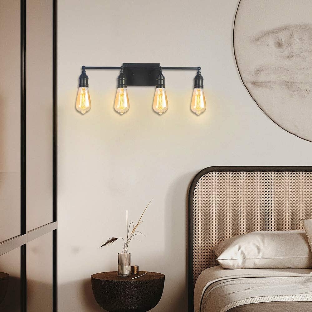 Matte Black 4-Light Industrial Vanity Light Fixture K3608