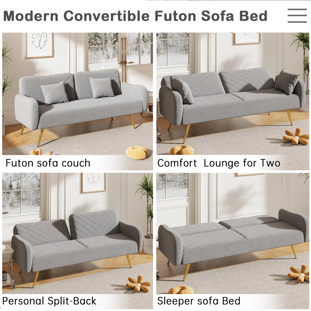 70.5" Linen Convertible Sleeper Sofa Bed with Adjustable Splitback M95019