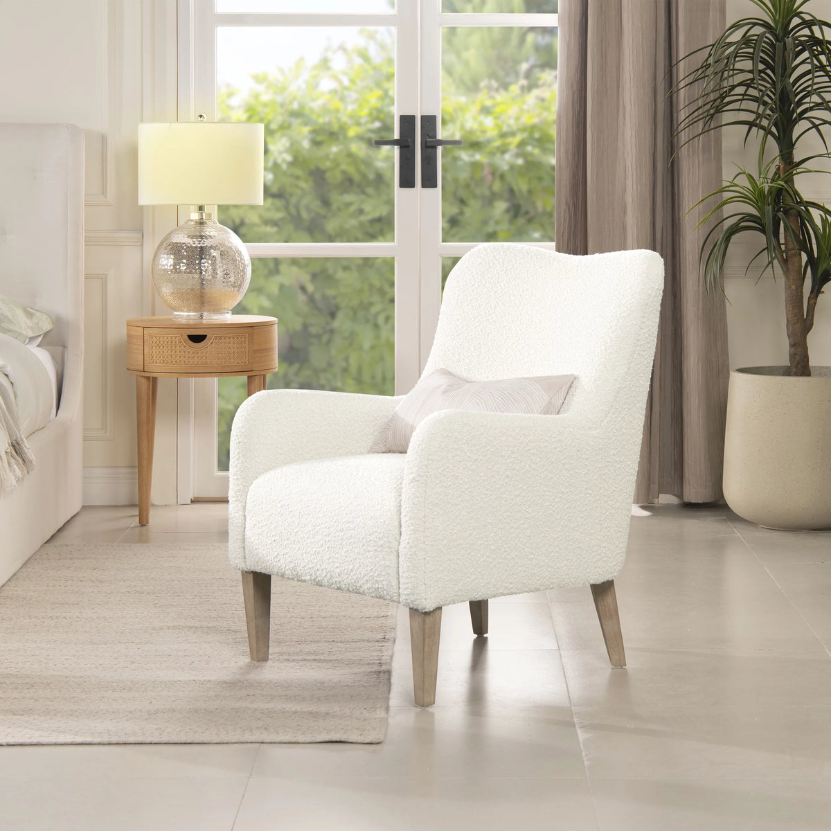Ivory White Boucle Accent Chair L451731