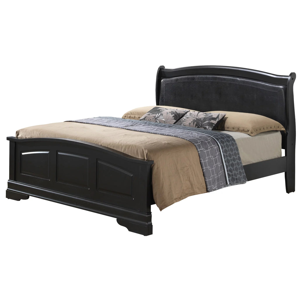 Black King Size Upholstered Wood Panel Bed J1659
