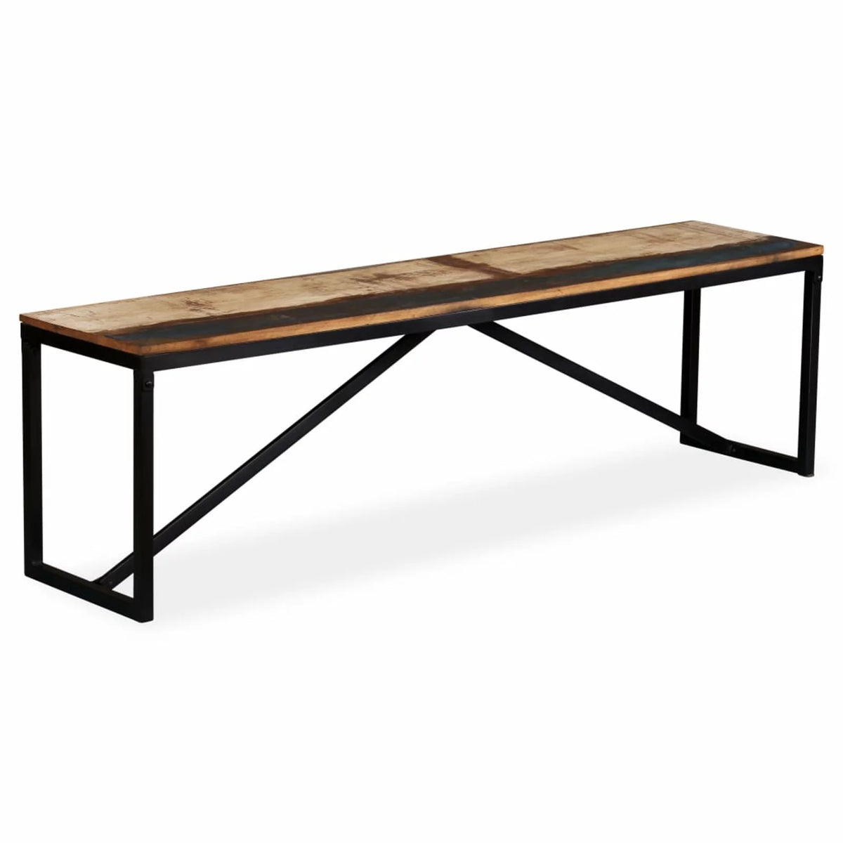 Vintage Reclaimed Wood Bench with Steel Legs O826450