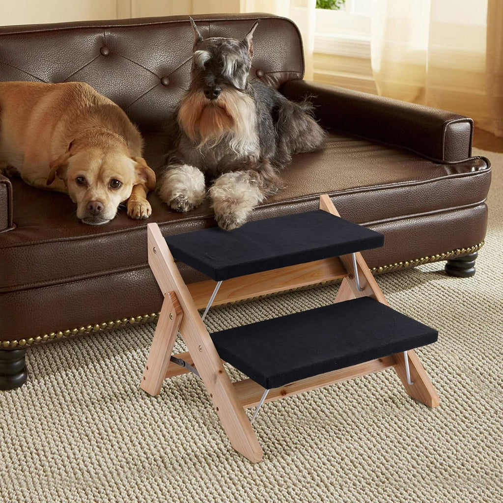 2-in-1 Foldable Wooden Pet Stairs with 2 Levels S2302