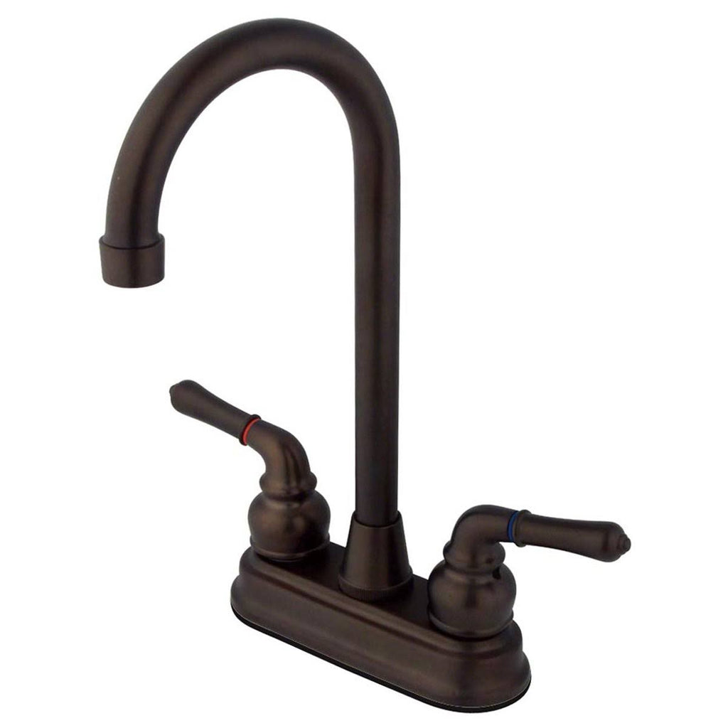 Satin Nickel & Polished Brass Two-Handle Centerset High-Arch Bar Faucet H525667