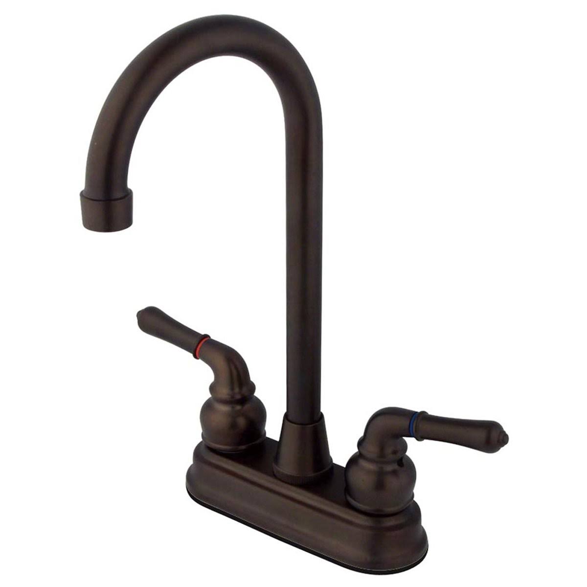 Satin Nickel & Polished Brass Two-Handle Centerset High-Arch Bar Faucet H525667