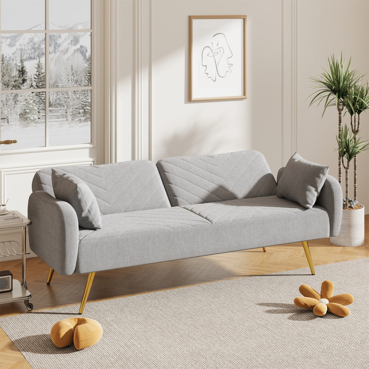 70.5" Linen Convertible Sleeper Sofa Bed with Adjustable Splitback M95019