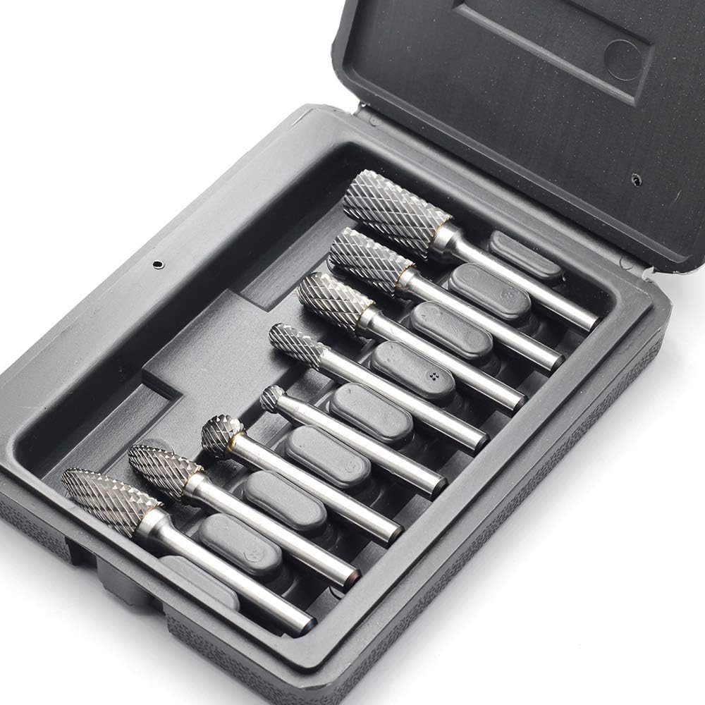 Carbide Burr Set with 1/4'' Shank 8pcs Double Cut Solid Carbide Rotary Burr Set G445