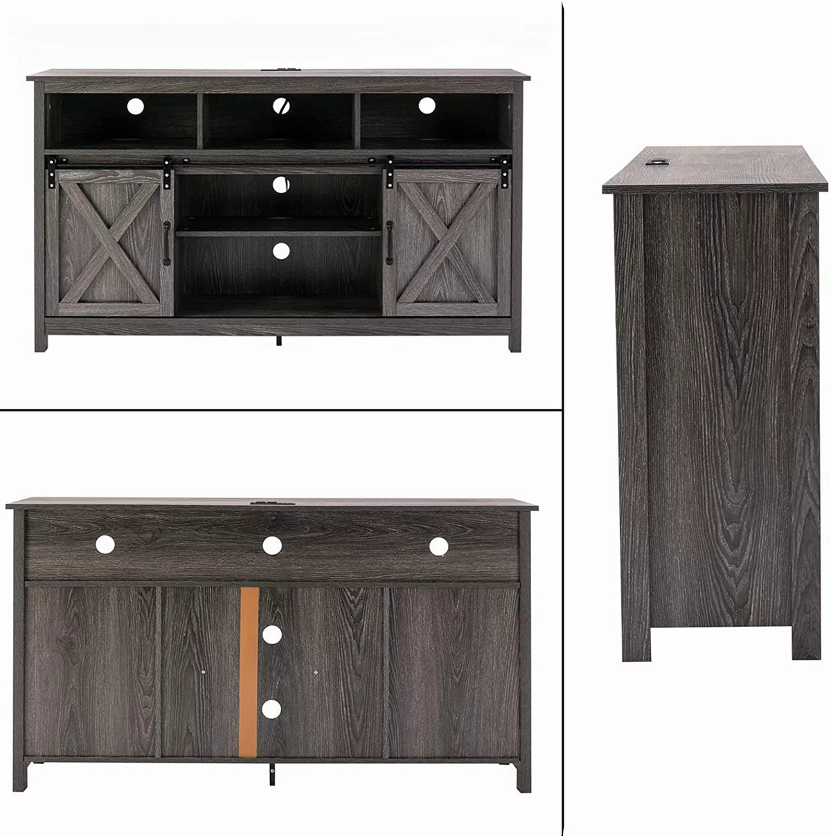 Farmhouse Barn Door TV Cabinet Media Console with Open Shelves White Y472207