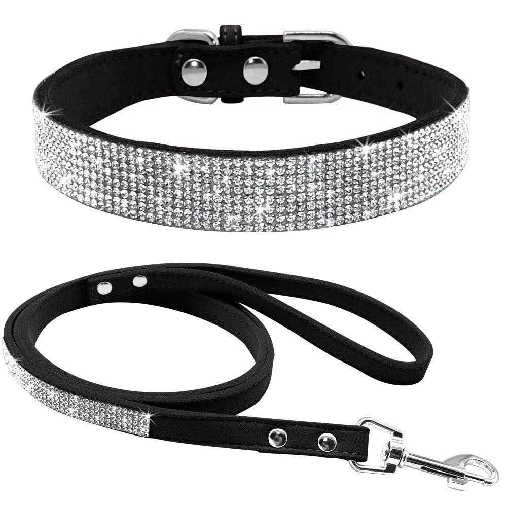 Rhinestone Soft Suede Leather Dog Cat Collar U2101