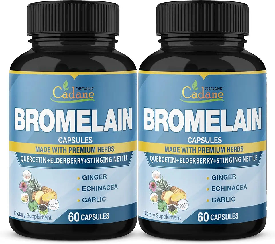 2 Packs 60 Capsules Bromelain Supplement with Quercetin Elderberry Ginger Echinacea Garlic Black Pepper M637147
