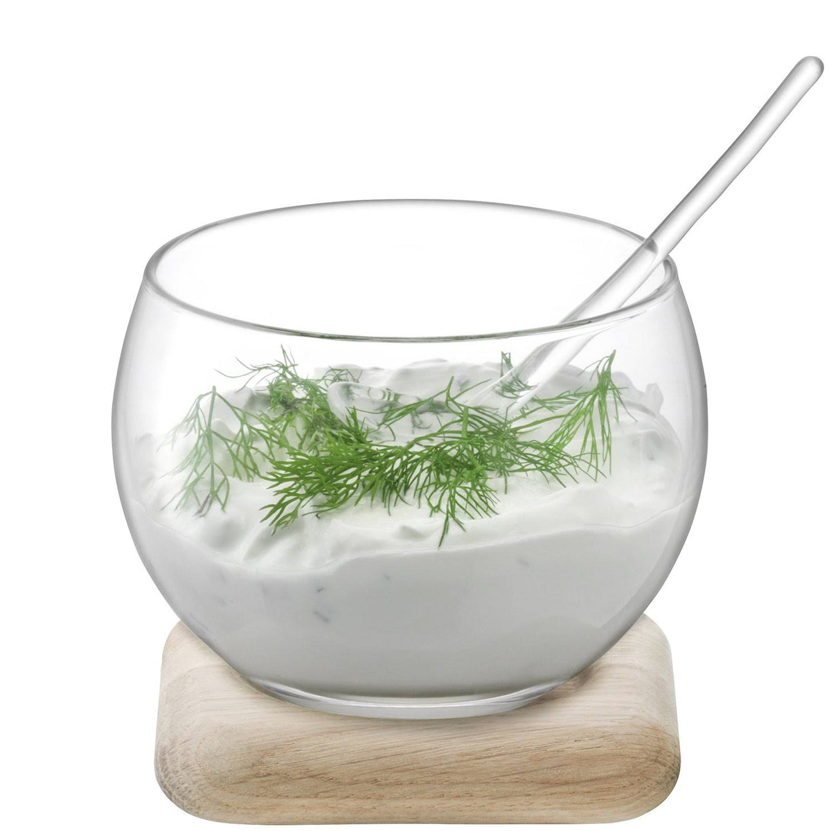 Clear Serve Dip Set with Oak Base N97541