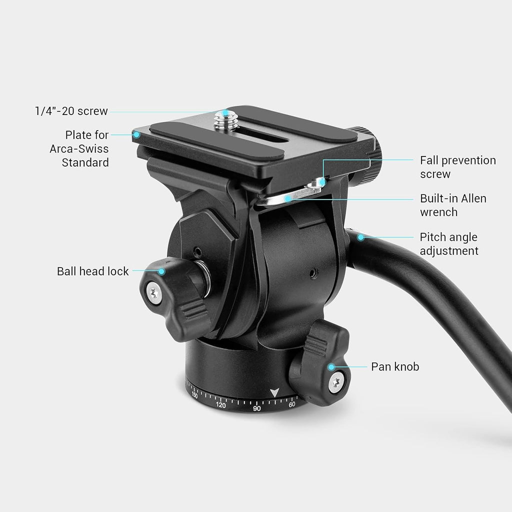Fluid Head Pan Tilt Head with Quick Release Plate for Compact Video Cameras and DSLR Cameras, Pack of 2 S242