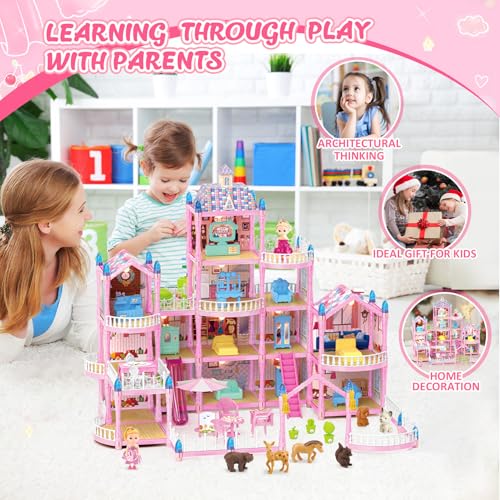 4-Story 15 Rooms Doll House with 2 Dolls O66852