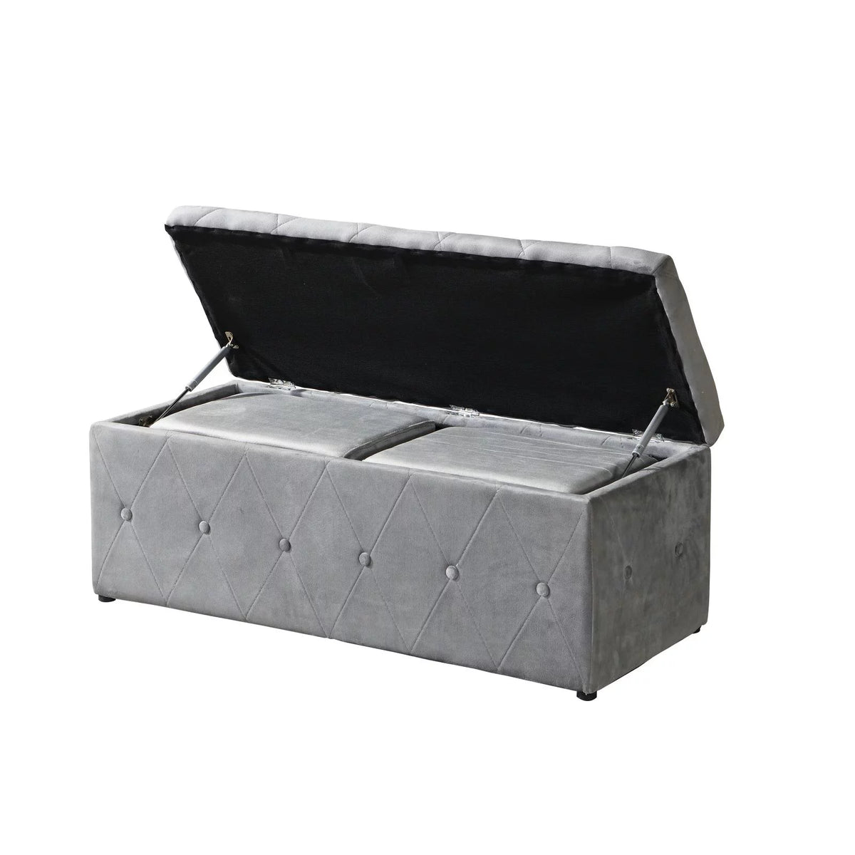 Rectangular Velvet Ottoman Storage with Lids Gray U66789