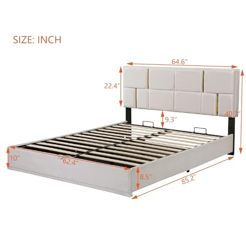 Beige Queen Upholstered Platform Bed with Storage Ottoman E421336