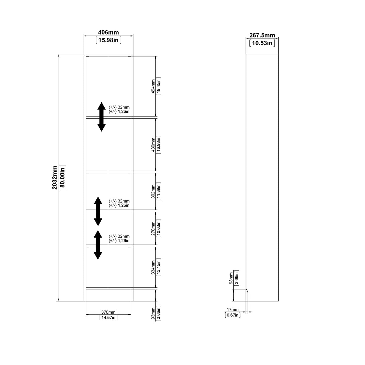 Tall Narrow 5 Shelf Bookcase E946042