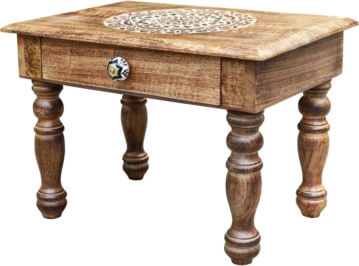 Solid Mango Wood Hand Carved Puja Shrine Altar Table U877