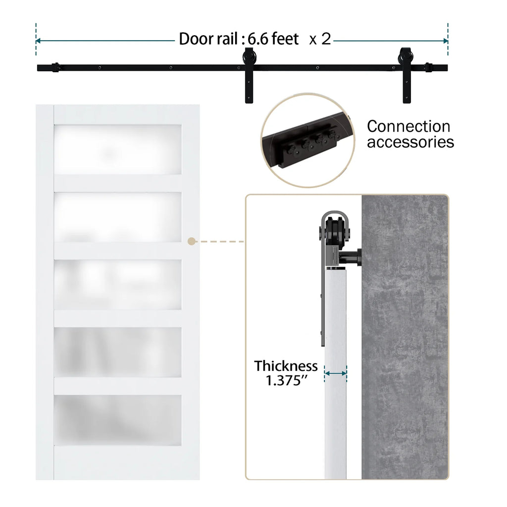 36''×84'' Frosted Glass Barn Door x 2 with Hardware Kit Y95042