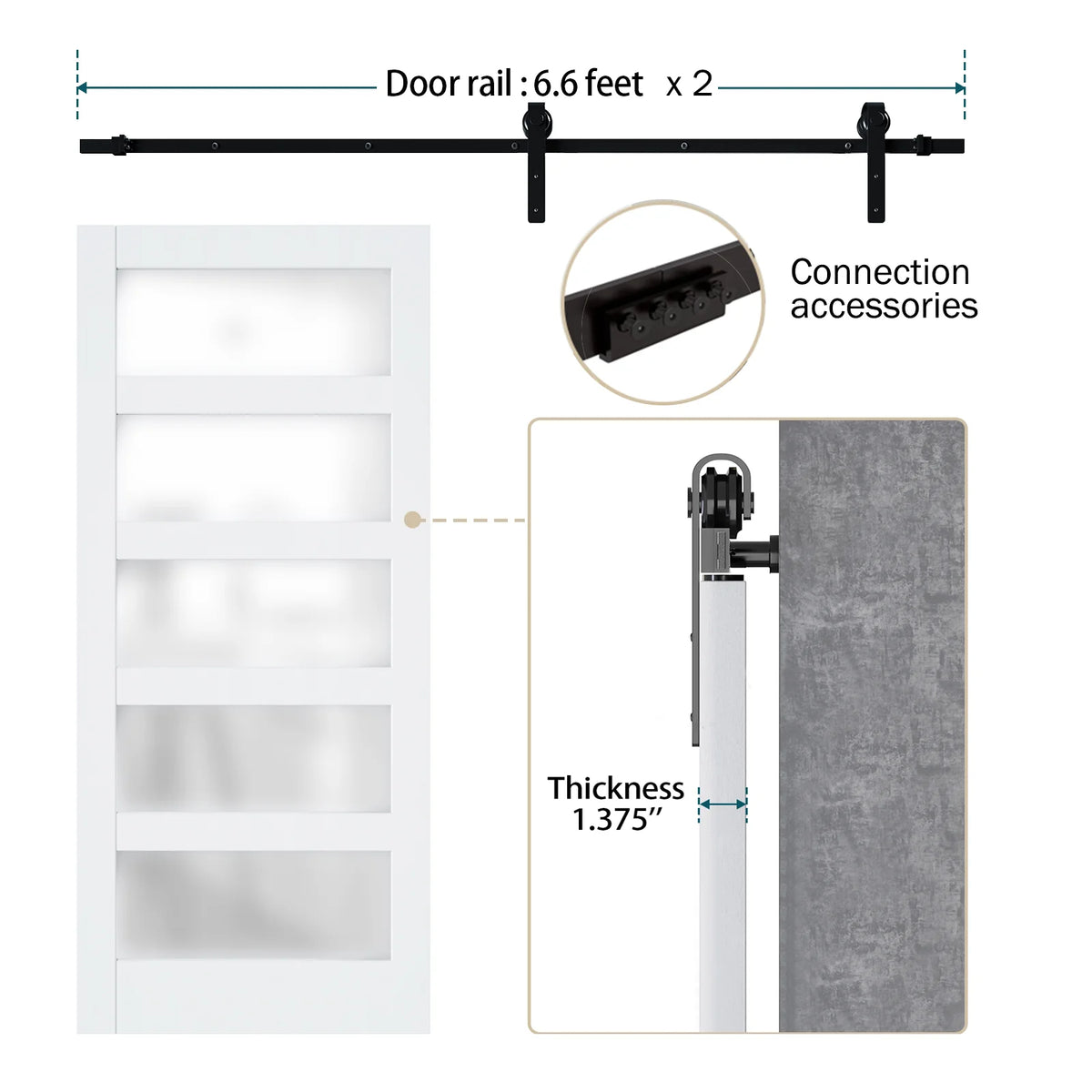 36''×84'' Frosted Glass Barn Door x 2 with Hardware Kit Y95042