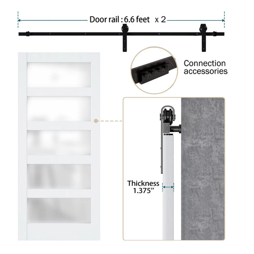 36''×84'' Frosted Glass Barn Door x 2 with Hardware Kit Y95042
