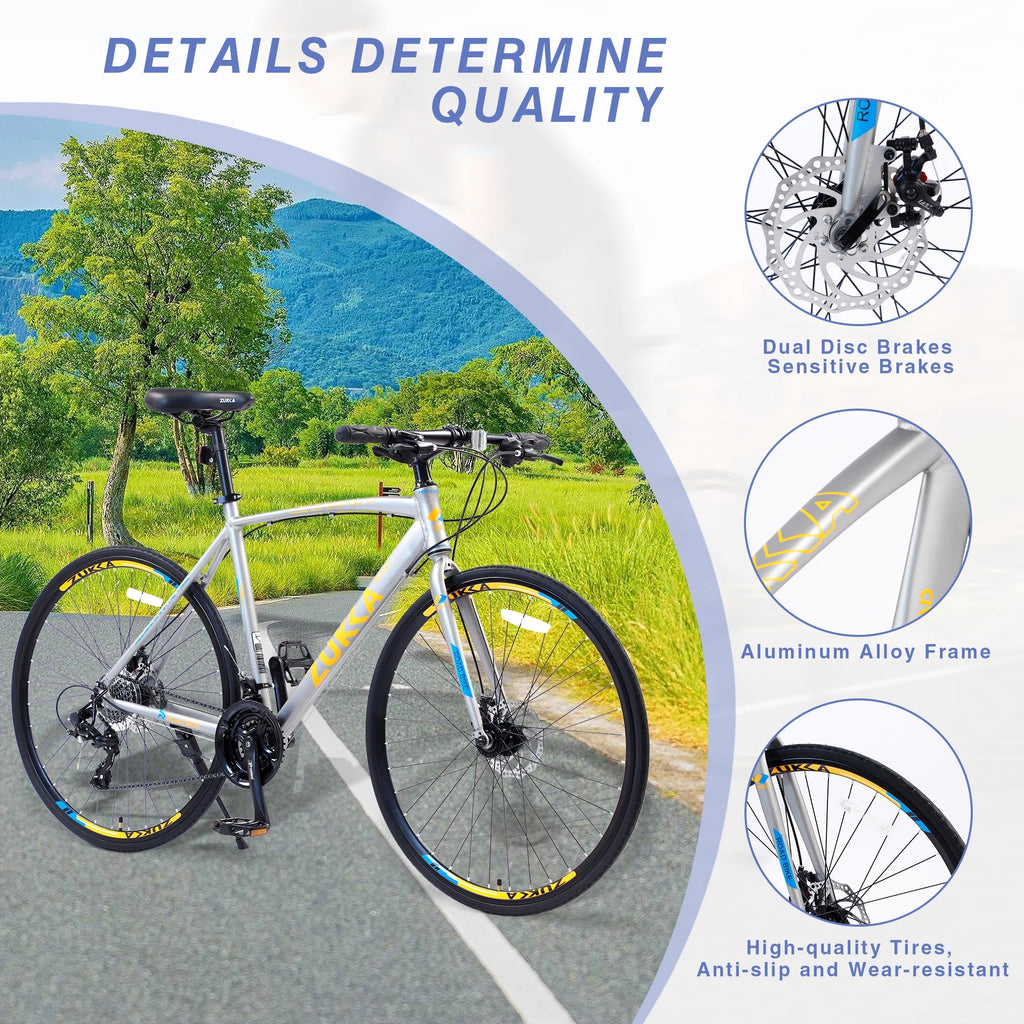 Silver 700C Hybrid Bike with Double Disc Brake E470370