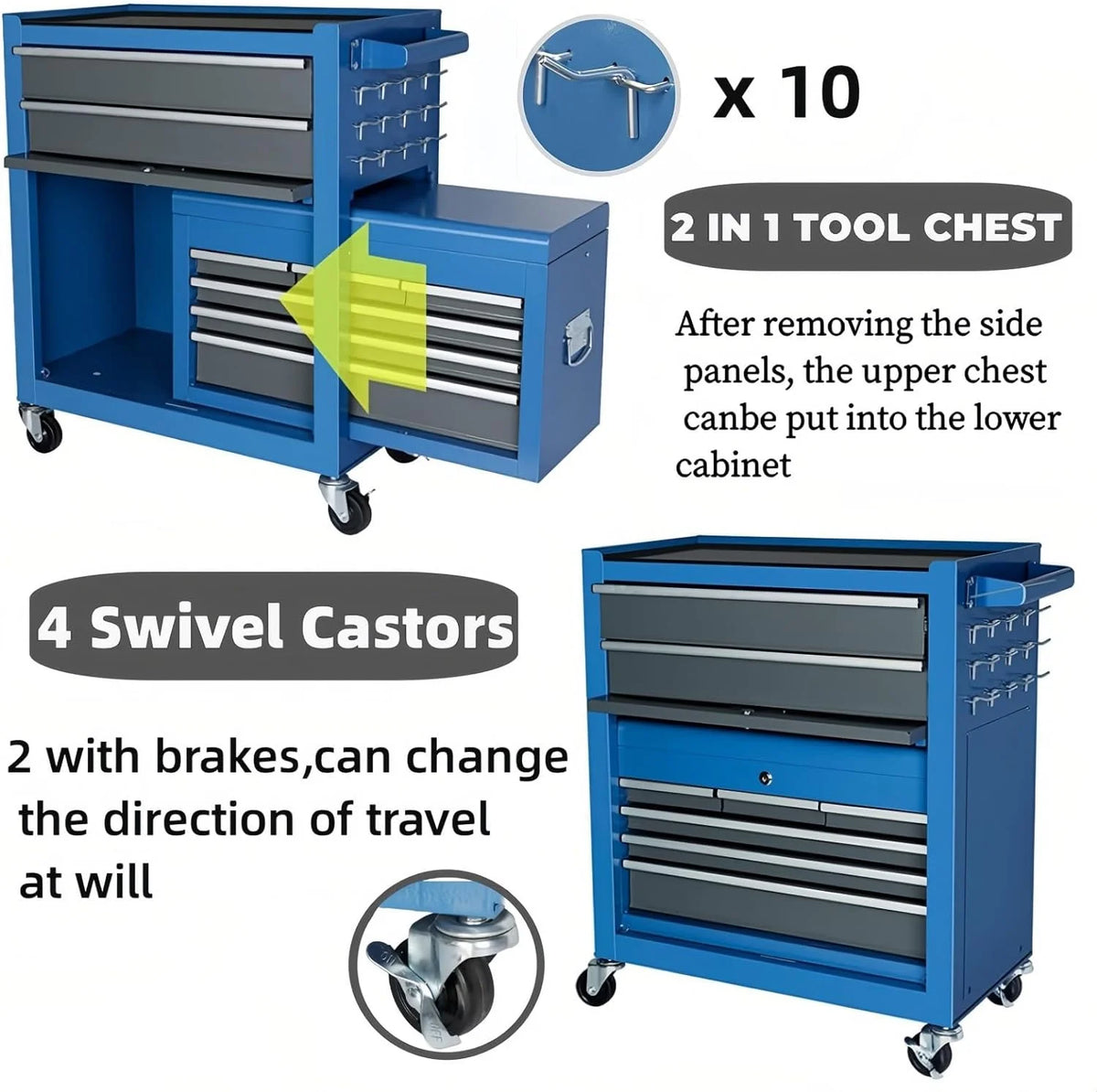 Rolling Tool Chest 8 Drawers Tool Cabinet with Wheels L611