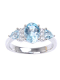 Oval & Trillion Cut Blue Topaz & CZ Three-Stone Ring in Sterling Silver E829
