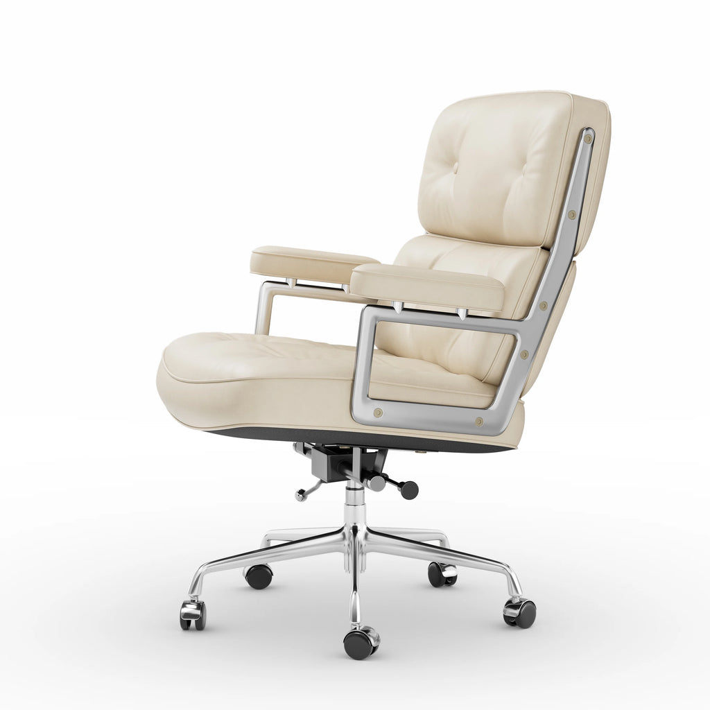 White Genuine Leather Office Chair J440