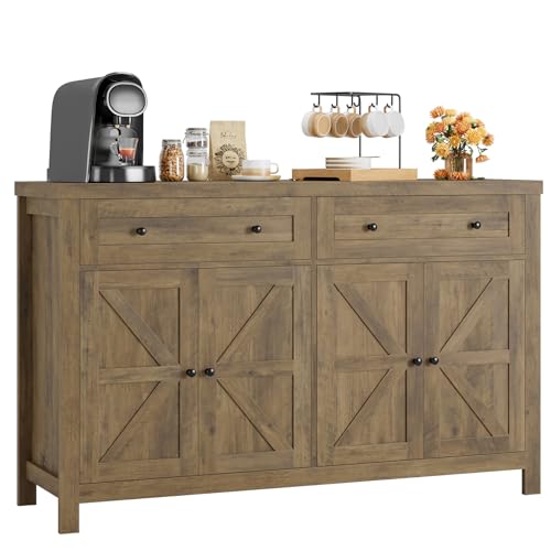 55" White Buffet Sideboard Cabinet with Drawers and Shelves E231