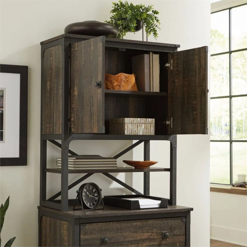 Engineered Wood Library Hutch in Carbon Oak Finish O102